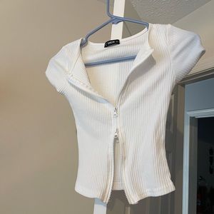 Shein white crop zipper top